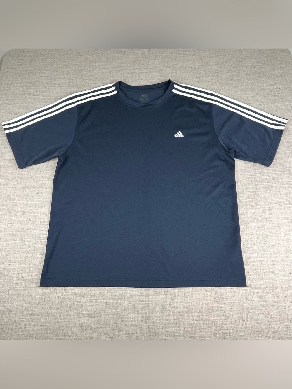 Adidas Crewneck Shirt Men’s XXL Navy Blue White Stripes Short Sleeve Athletic